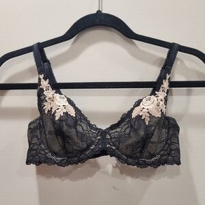Sz 34B Black Ivory Wacoal High Drama Demi Lace Underwire Bra